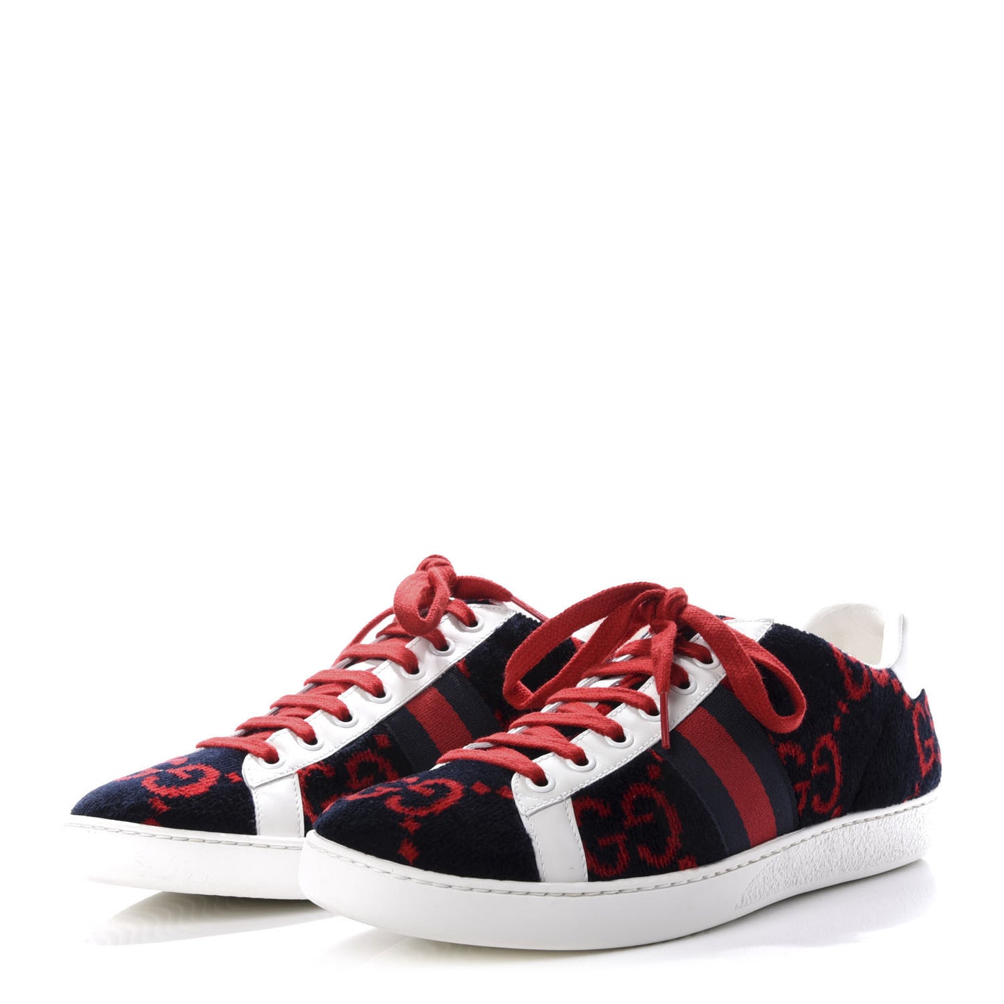 Terry Cloth GG Monogram Web Womens Ace Sneakers 38.5 Blue Red