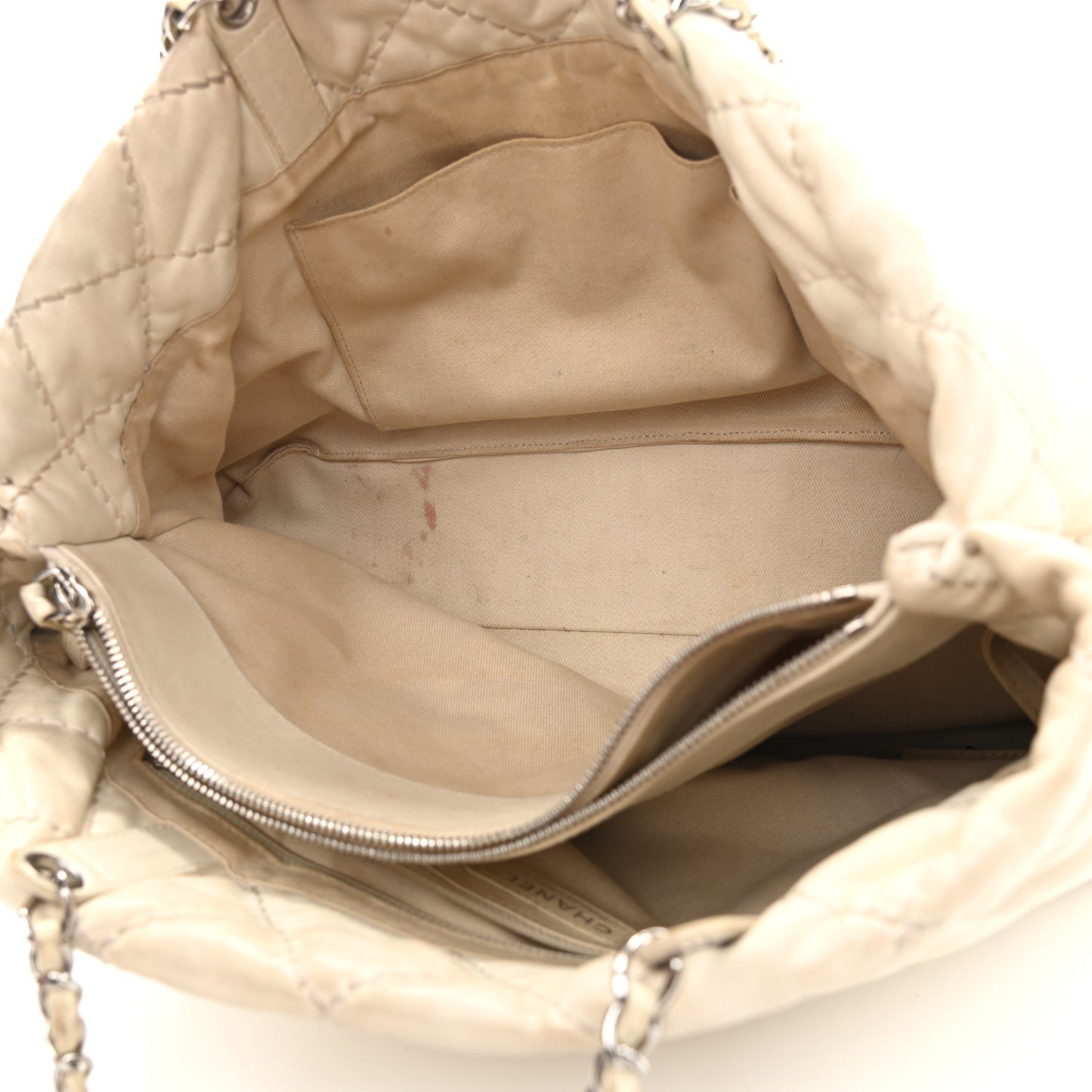 Calfskin Contrast Stitch Tote Beige