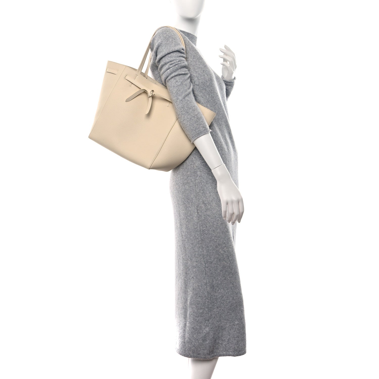 Celine Soft Grained Calfskin Small Belt Cabas Phantom Cream 2 of 10