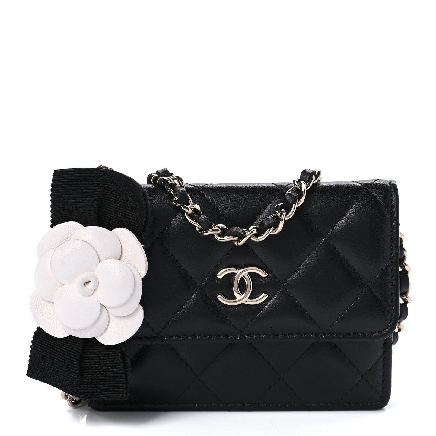 Lambskin Quilted My Chanel Lady Card Holder On Chain Black