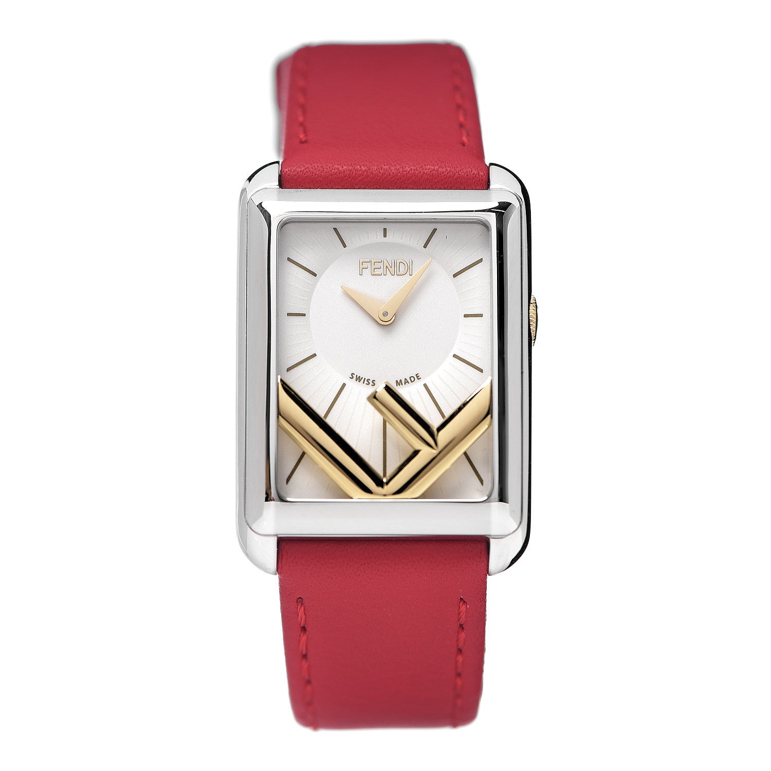 Fendi Stainless Steel Calfskin 22mm Run Away Quartz Watch Red 1 of 7