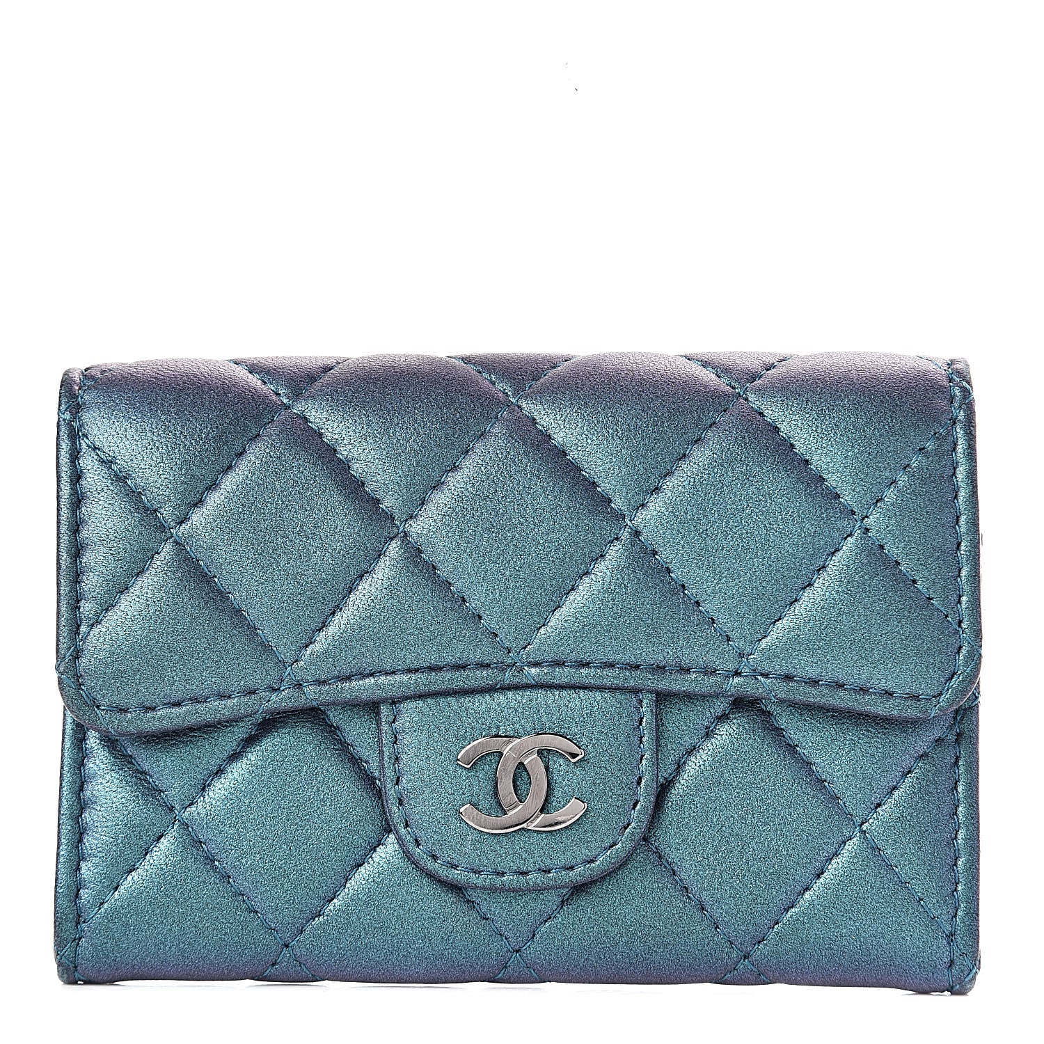 Chanel Iridescent Lambskin Quilted Flap Card Holder Turquoise 1 of 10