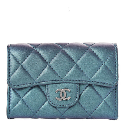Chanel Iridescent Lambskin Quilted Flap Card Holder Turquoise 1 of 10