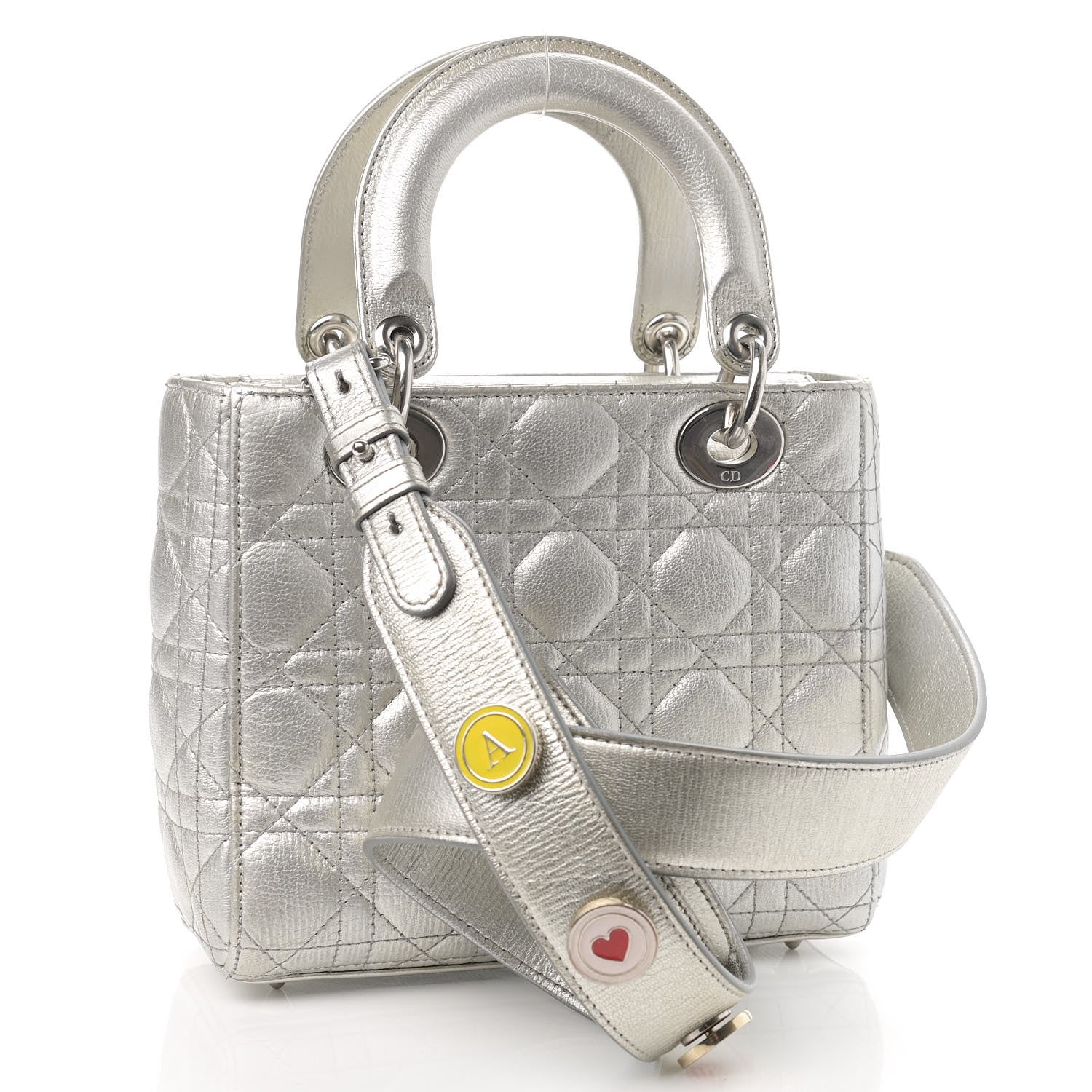 Christian Dior Metallic Grained Calfskin Cannage Small Lucky Badges My Lady Dior Silver 3 of 10