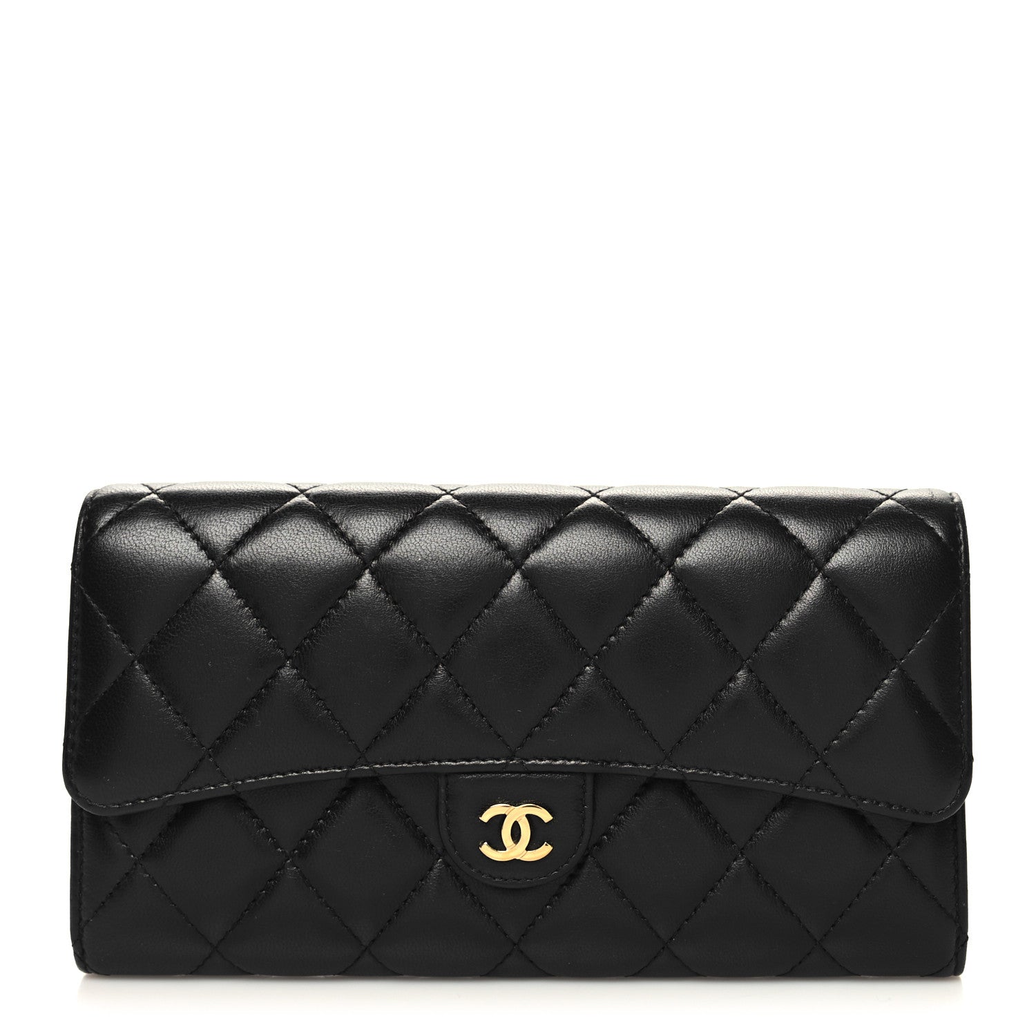 Chanel Lambskin Quilted Large Gusset Flap Wallet Black 1 of 10