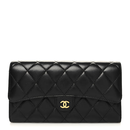 Chanel Lambskin Quilted Large Gusset Flap Wallet Black 1 of 10
