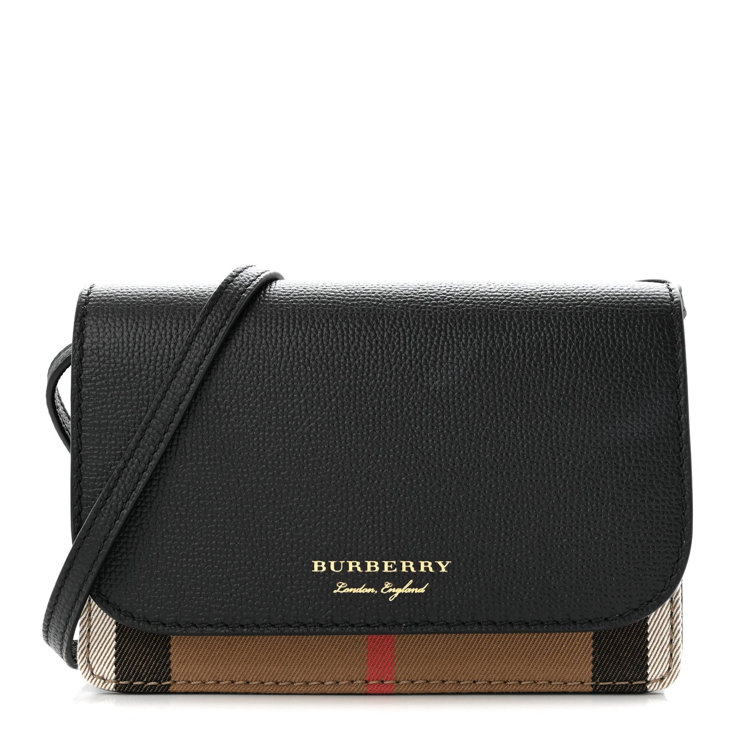 Derby Calfskin House Check Mini Hampshire Wallet On Chain Black
