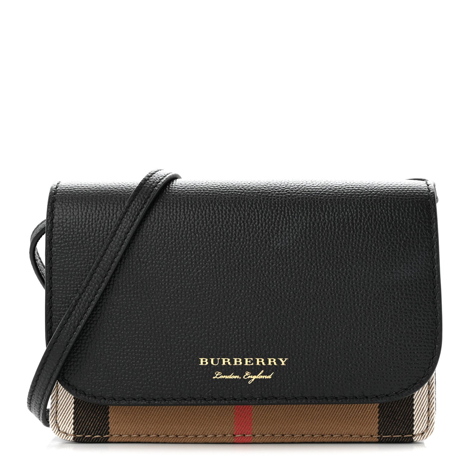 Burberry Derby Calfskin House Check Mini Hampshire Wallet On Chain Black 1 of 9