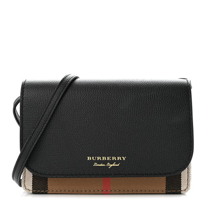Burberry Derby Calfskin House Check Mini Hampshire Wallet On Chain Black 1 of 9