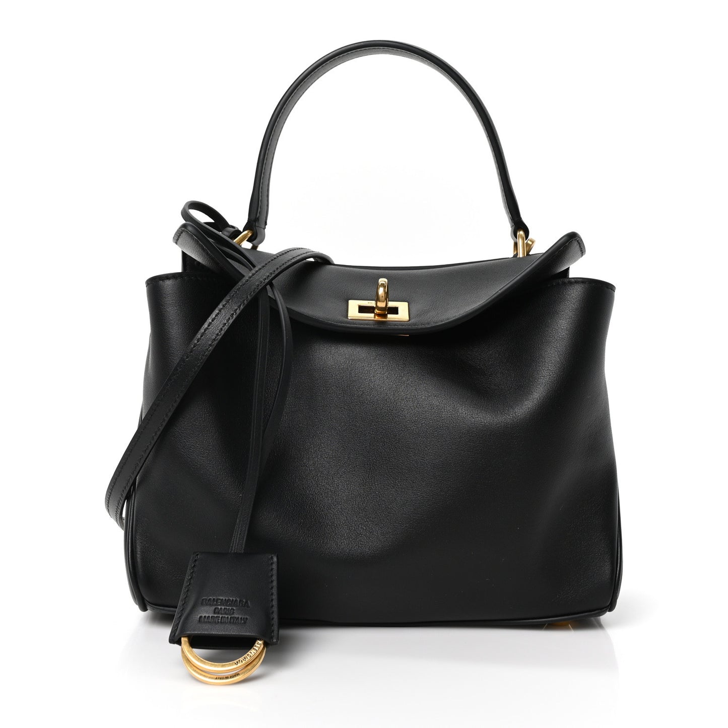 Natural Smooth Calfskin Mini Rodeo Top Handle Handbag Black