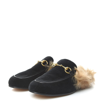 Gucci Velvet Fur Mens Princetown Slippers 5 Black 3 of 10