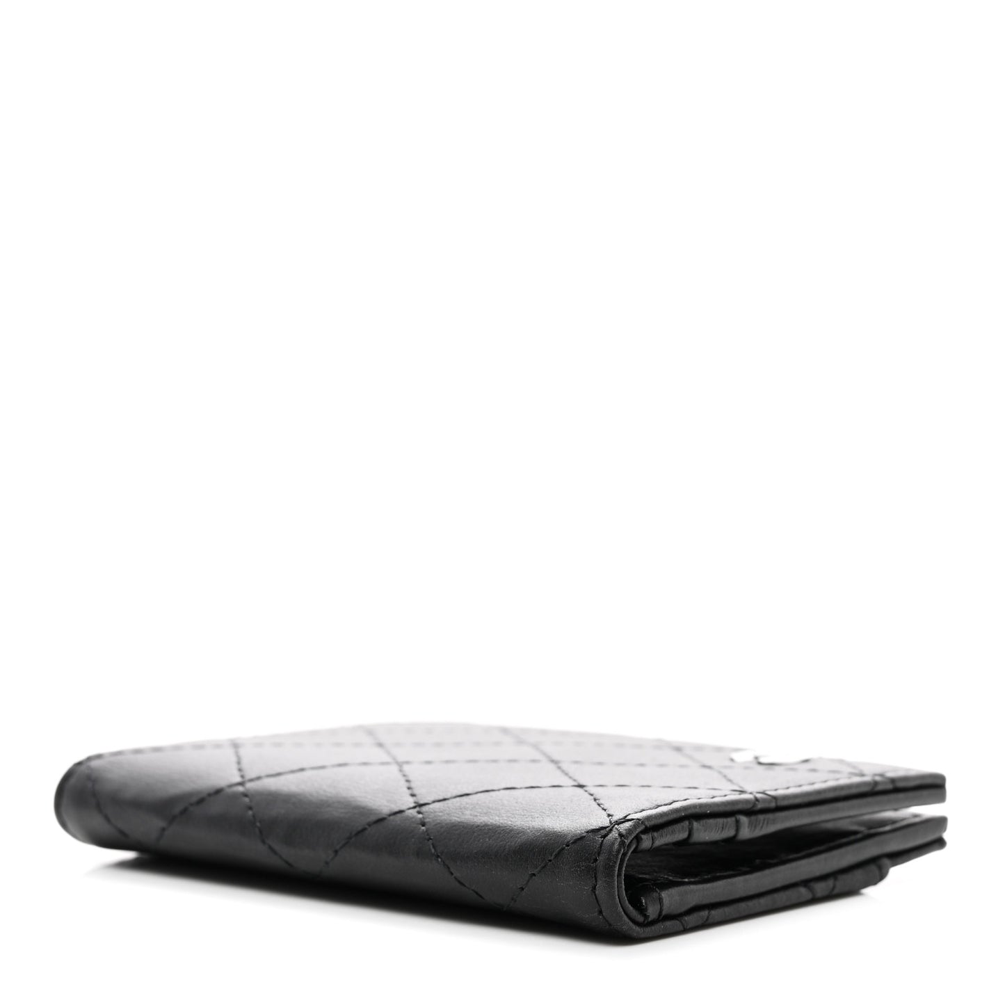 Grained Calfskin Quilted Card Holder Wallet So Black