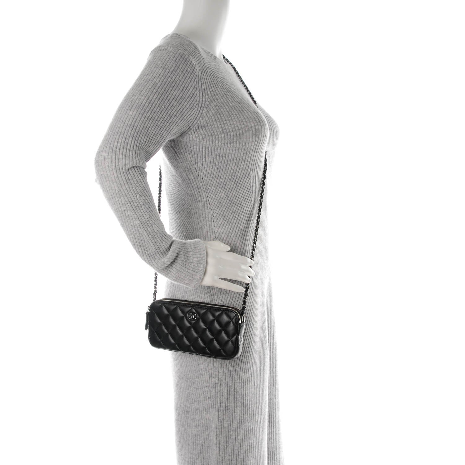 Chanel Lambskin Quilted Small Clutch With Chain Black 2 of 9