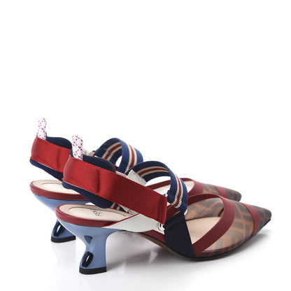 Fendi Technical Mesh FF Colibri 55mm Slingback Pumps 38 Tobacco Moro Zaffiro Ciliegia Rosso 4 of 9
