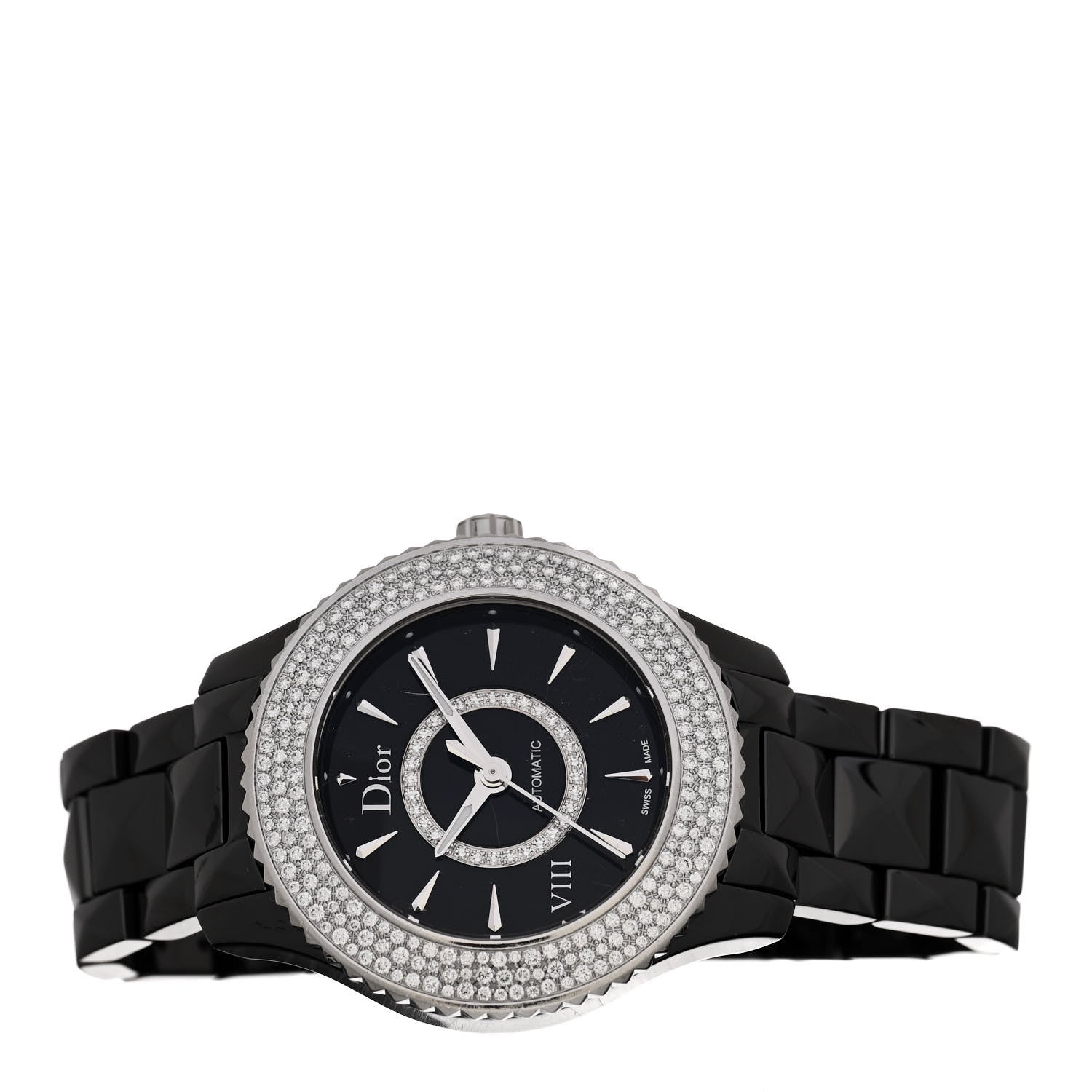 Christian Dior Stainless Steel Ceramic Diamond Pave Bezel 33mm Dior VIII Automatic Watch Black 2 of 5
