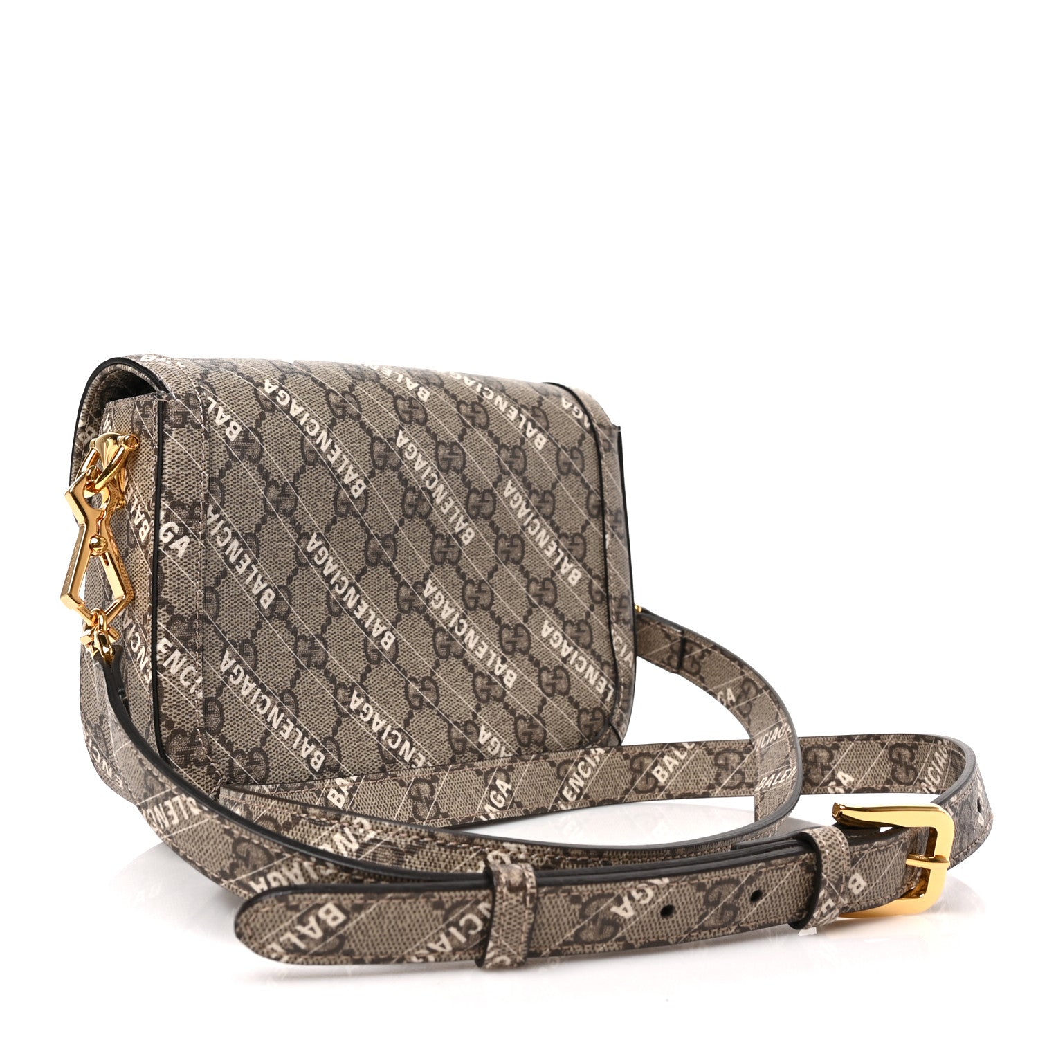 Gucci X BALENCIAGA GG Supreme Monogram Web Logo Print Mini Horsebit 1955 Shoulder Bag Beige Ebony 3 of 9