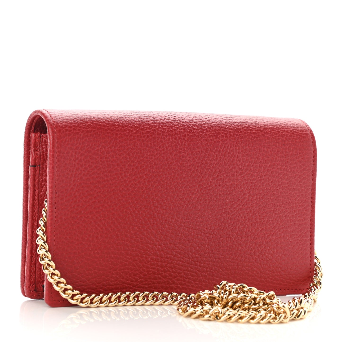 Dollar Calfskin Mini GG Marmont Chain Wallet Hibiscus Red