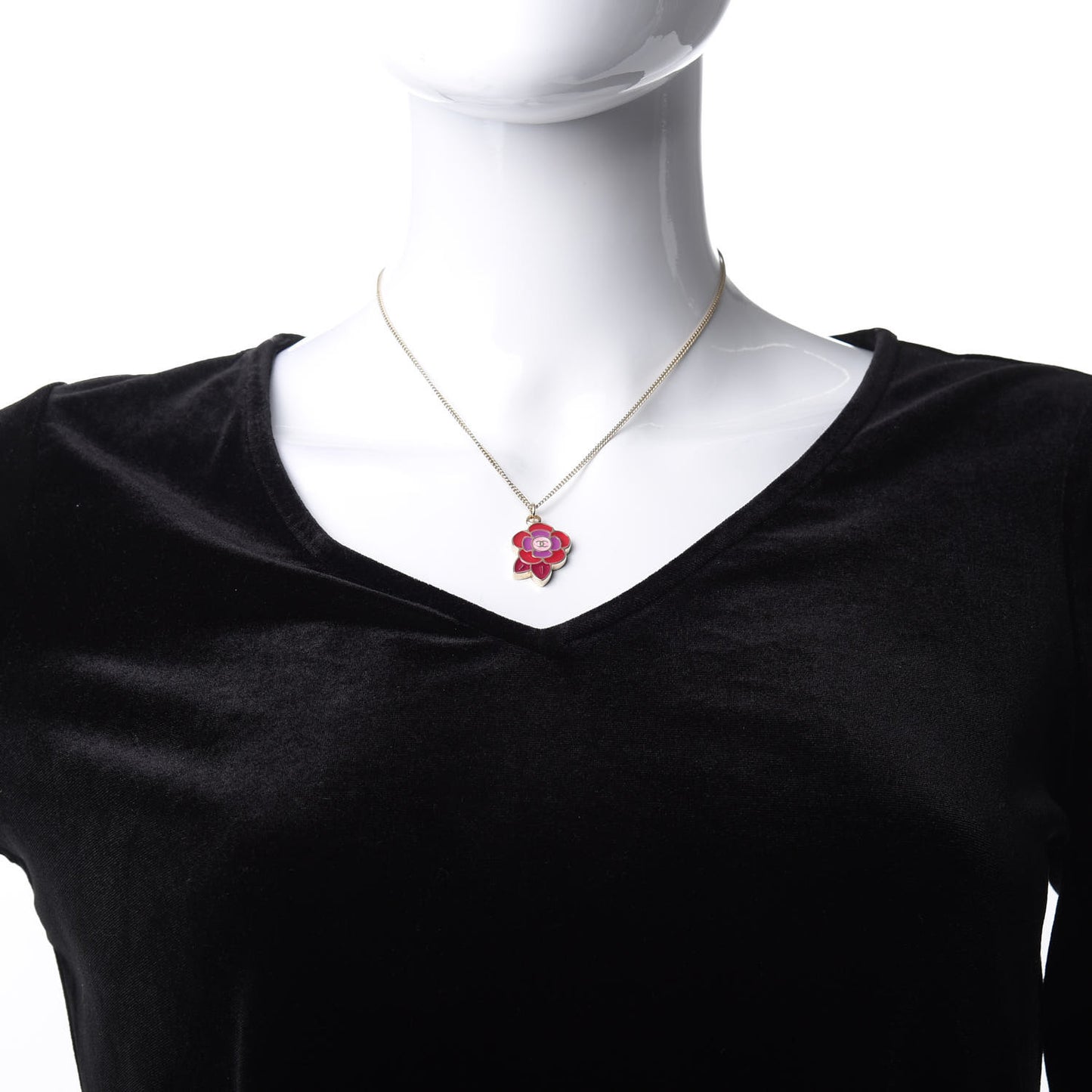 Enamel CC Camellia Pendant Necklace Gold Multicolor