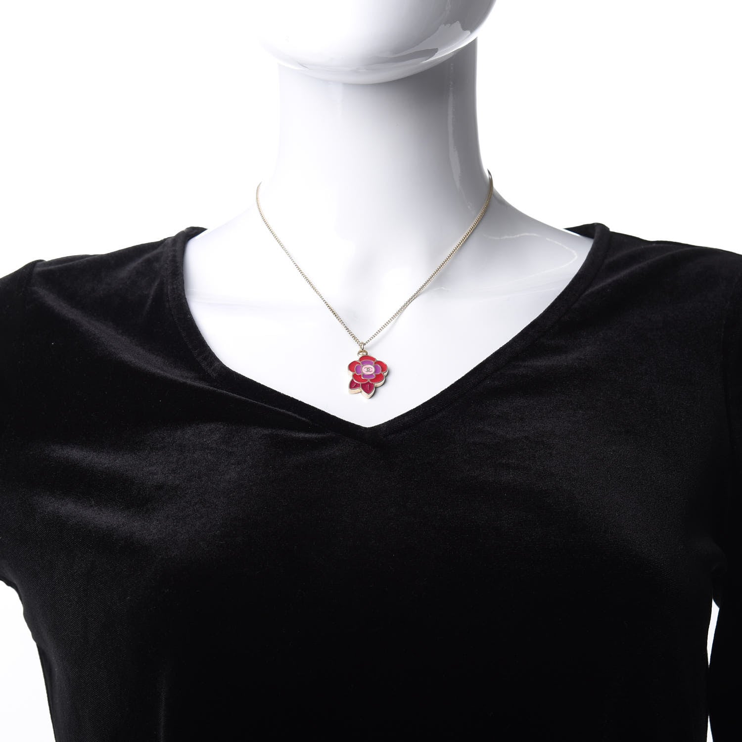 Chanel Enamel CC Camellia Pendant Necklace Gold Multicolor 2 of 5