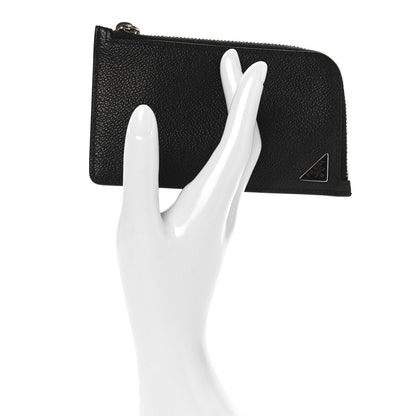 Prada Vitello Micrograin Triangle Zip Card Holder Black 2 of 7