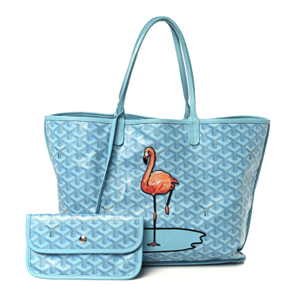Goyard Goyardine Embroidered Flamingo Reversible Anjou PM Sky Blue 4 of 23
