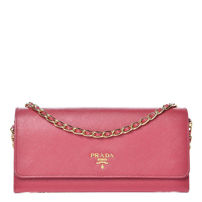 Prada Saffiano Metal Oro Chain Wallet Peonia 1 of 14