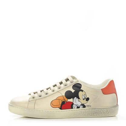 Gucci X DISNEY Miro Soft Calfskin Mickey Mouse Print Womens Ace Sneakers 37.5 Ivory Deep Orange 1 of 9