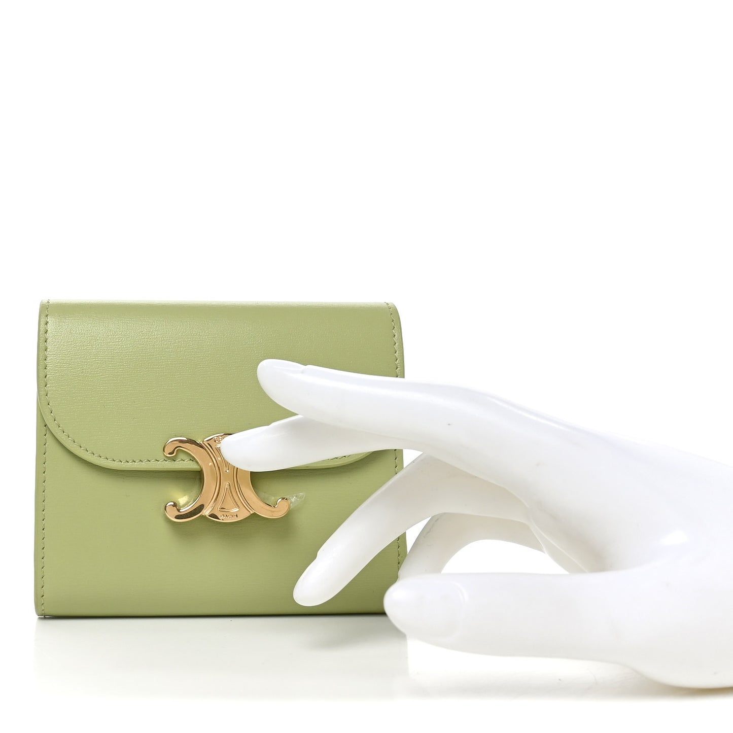 Shiny Calfskin Small Triomphe Wallet Light Jade