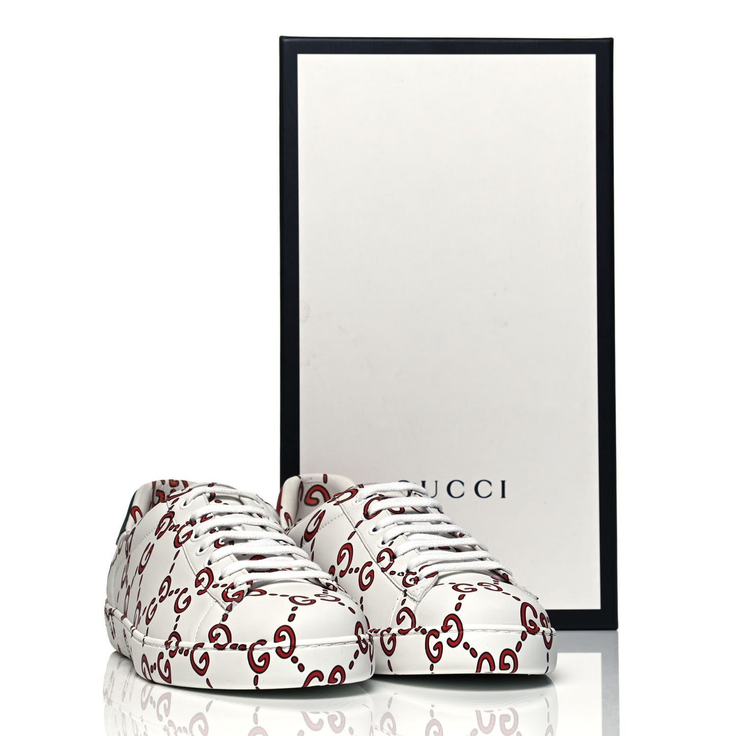 Calfskin GucciGhost Print Mens Ace Sneakers 10 White Hibiscus Red