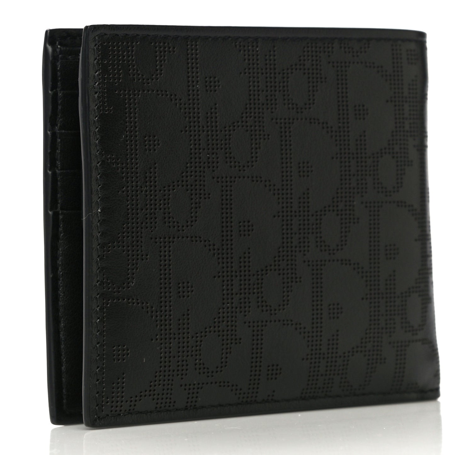 Calfskin Perforated Oblique Bi-Fold Do Galaxy Wallet Black