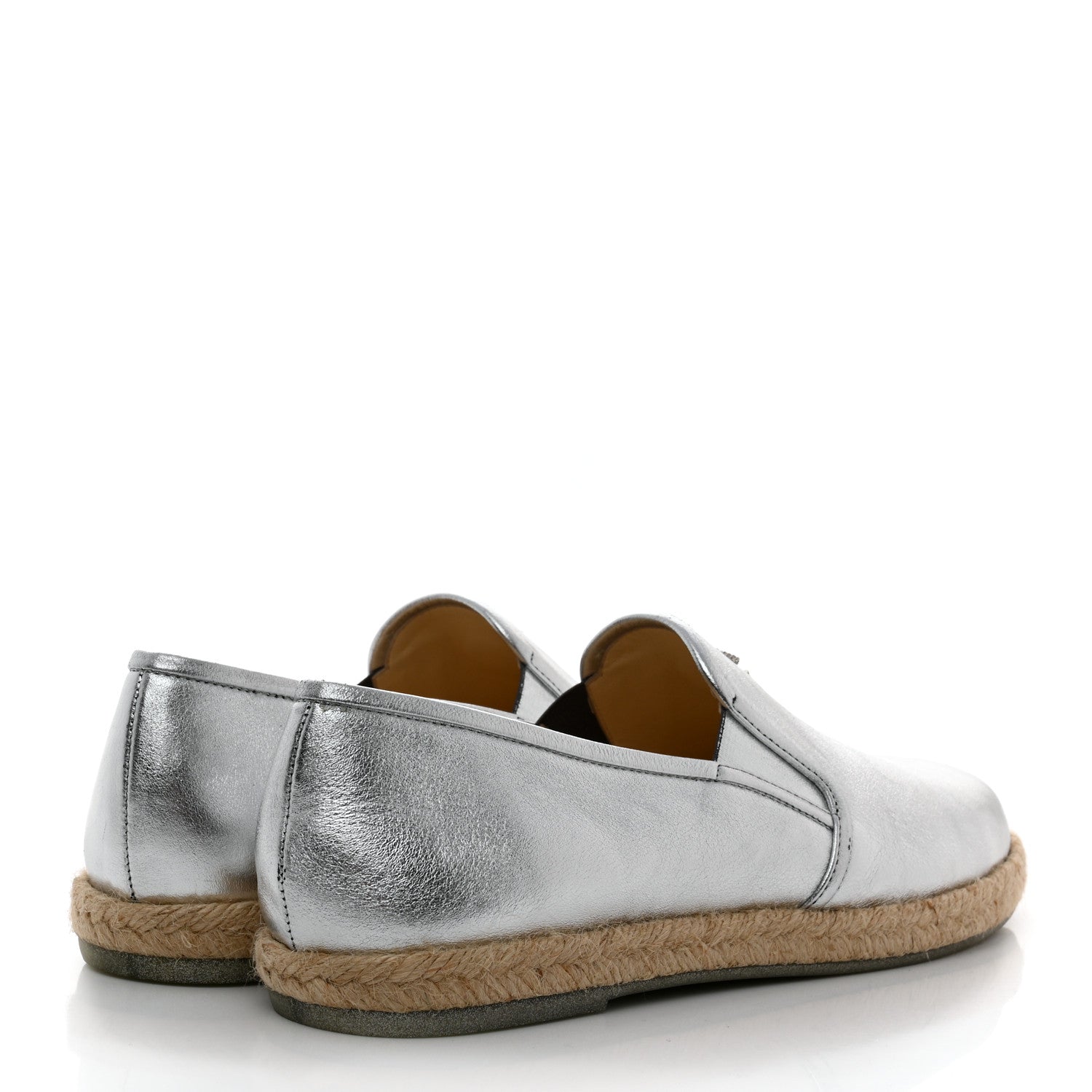 Chanel Crumpled Lambskin CC Mocassin Loafer Espadrilles 40.5 Silver 4 of 10