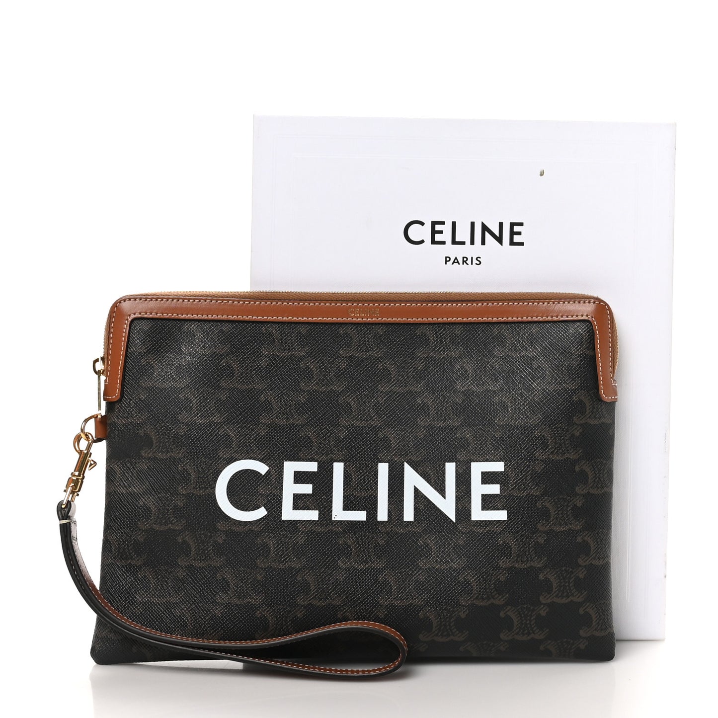 Triomphe Canvas Calfskin Small Pouch Tan