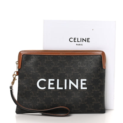 Celine Triomphe Canvas Calfskin Small Pouch Tan 8 of 8