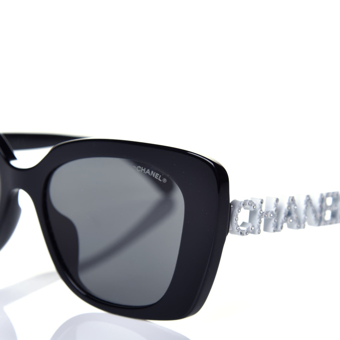 Acetate Strass Square Sunglasses 5422-B-A Black White