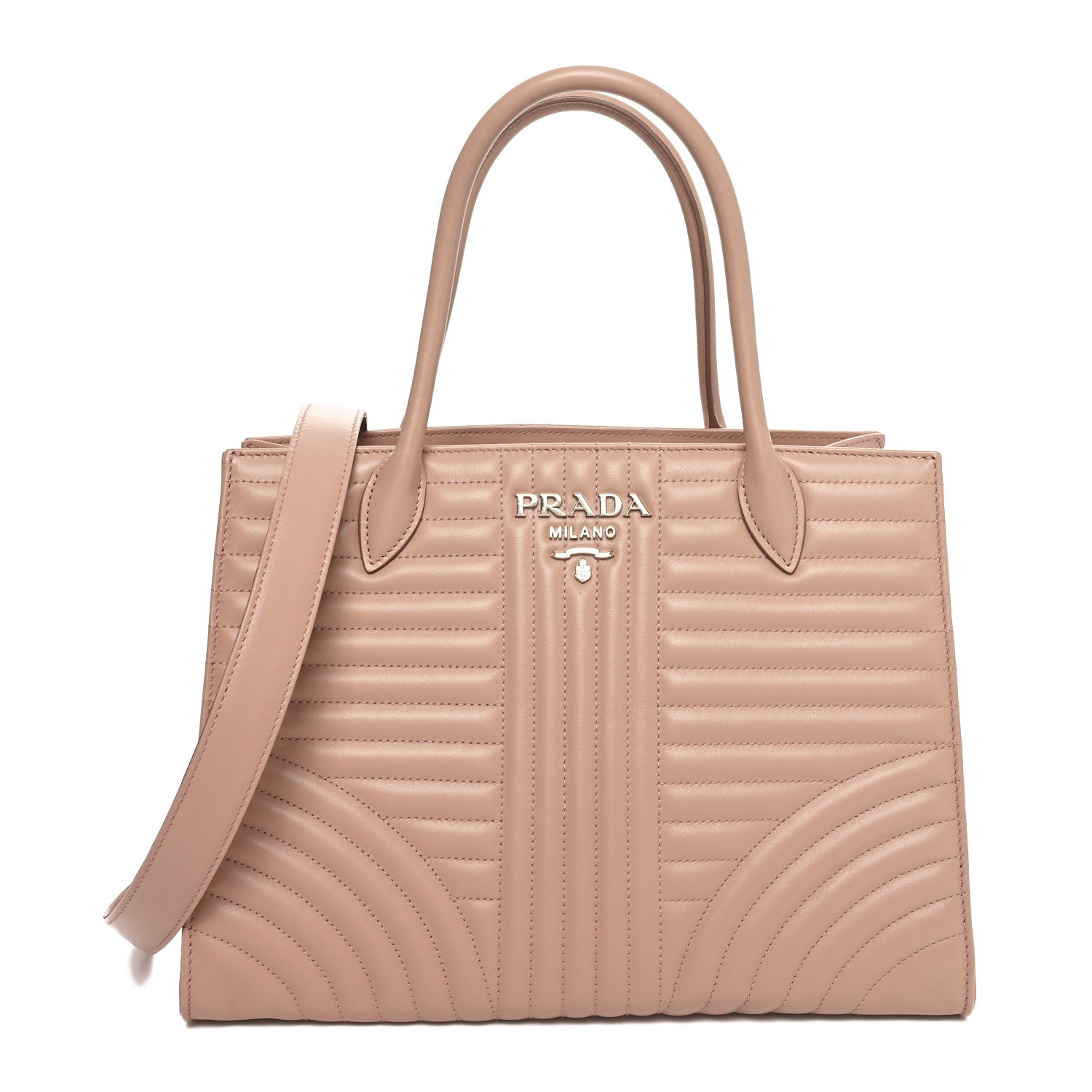 Prada Soft Calfskin Impunture Diagramme Tote Cipria 1 of 9