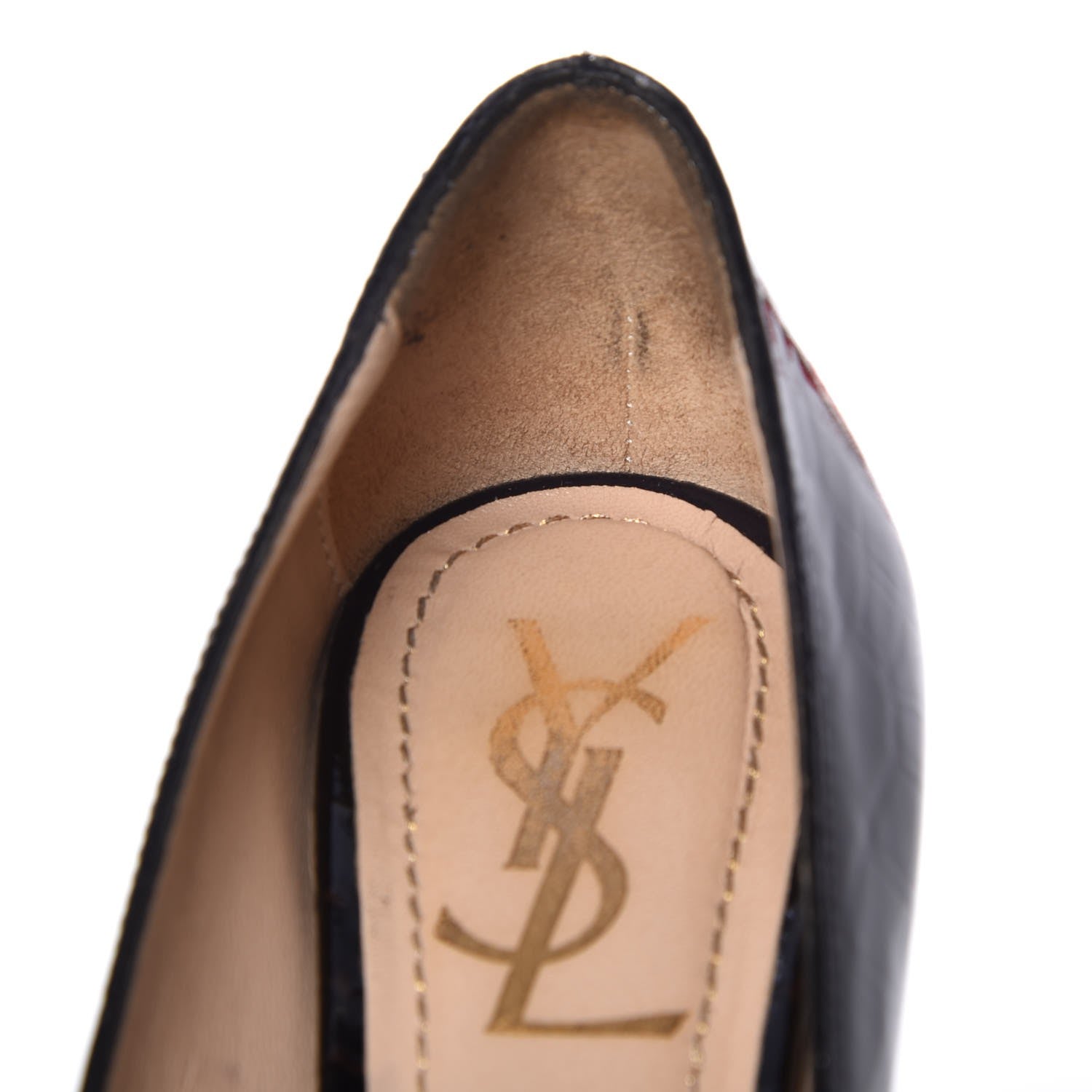 Saint Laurent Patent Crocodile Embossed Tribtoo 80 Pumps 37 Black 9 of 14