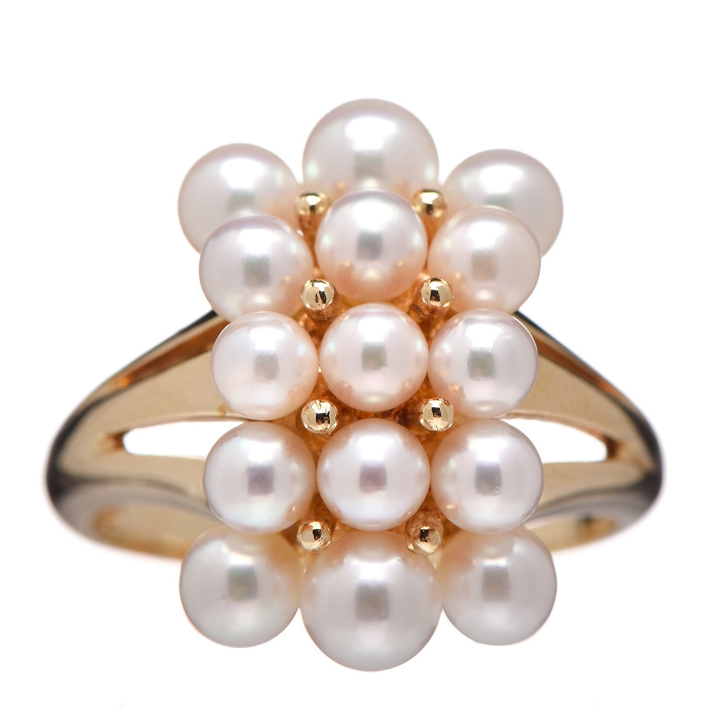 18K Yellow Gold Akoya Pearl 3-4.5mm Cluster Ring 52 6