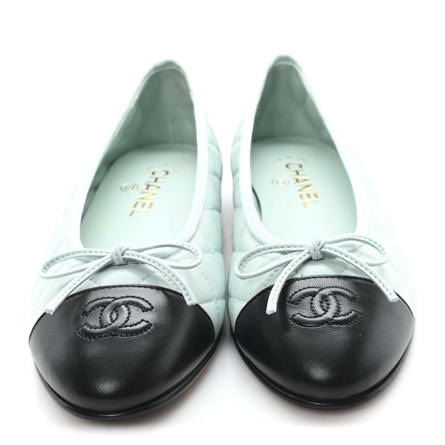 Lambskin Quilted CC Cap Toe Ballerina Flats 38.5 Light Blue