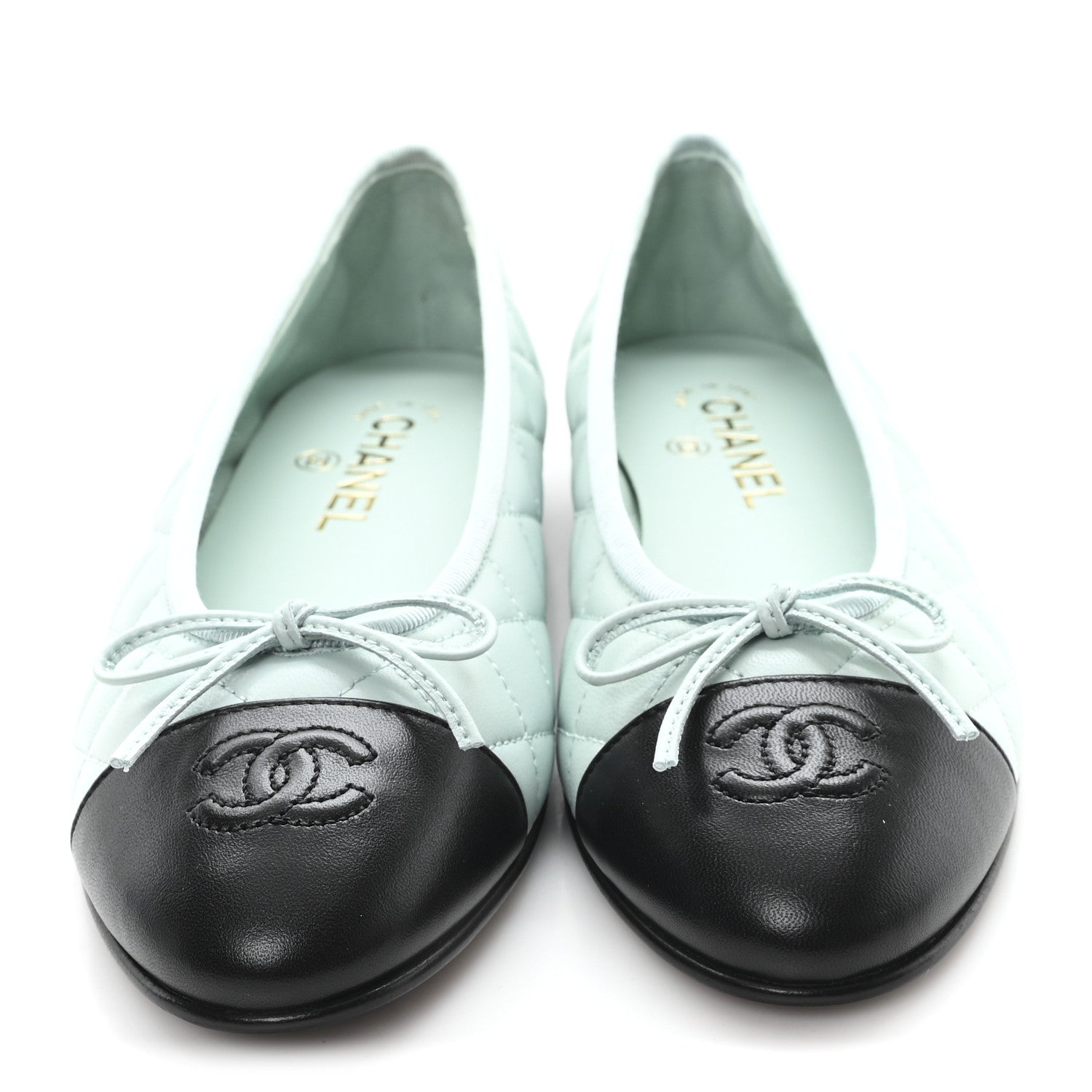 Chanel Lambskin Quilted CC Cap Toe Ballerina Flats 38.5 Light Blue 3 of 10