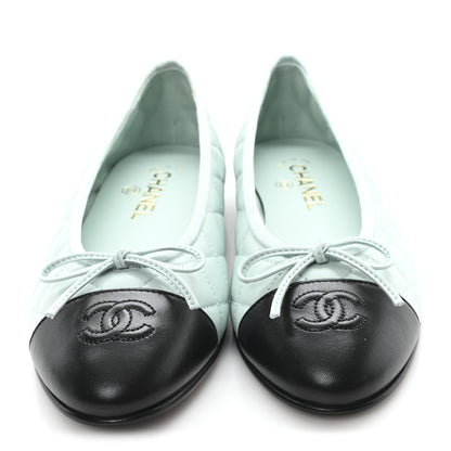 Chanel Lambskin Quilted CC Cap Toe Ballerina Flats 38.5 Light Blue 3 of 10