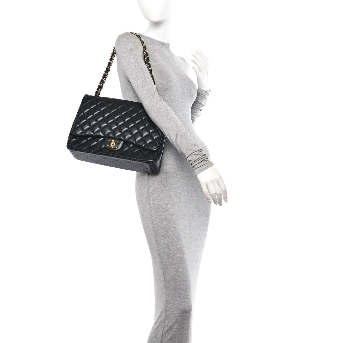 Lambskin Quilted Maxi Double Flap Black