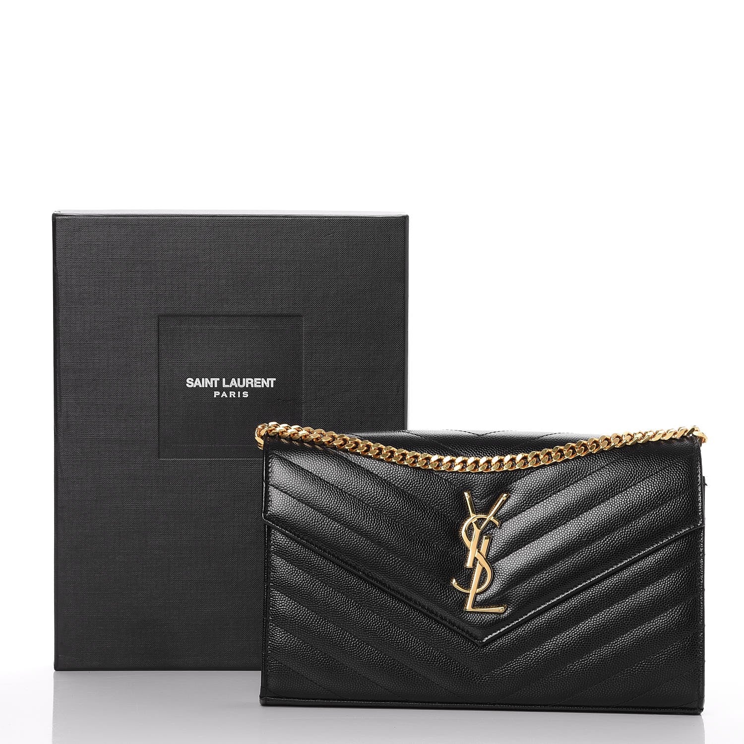 Saint Laurent Grain De Poudre Matelasse Chevron Monogram Chain Wallet Black 8 of 8