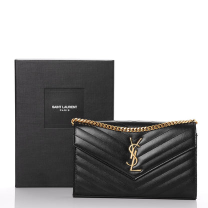 Saint Laurent Grain De Poudre Matelasse Chevron Monogram Chain Wallet Black 8 of 8