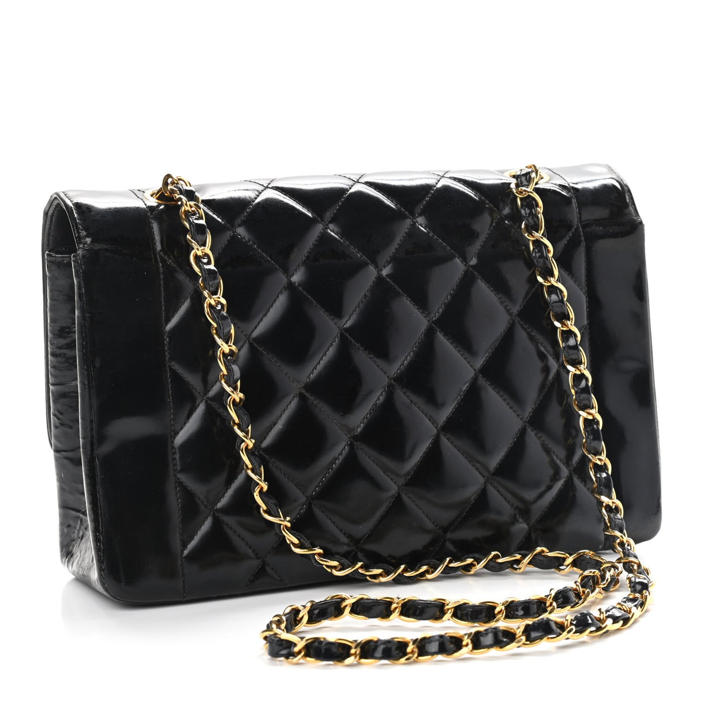 Patent Quilted Medium Single Flap Bag Black