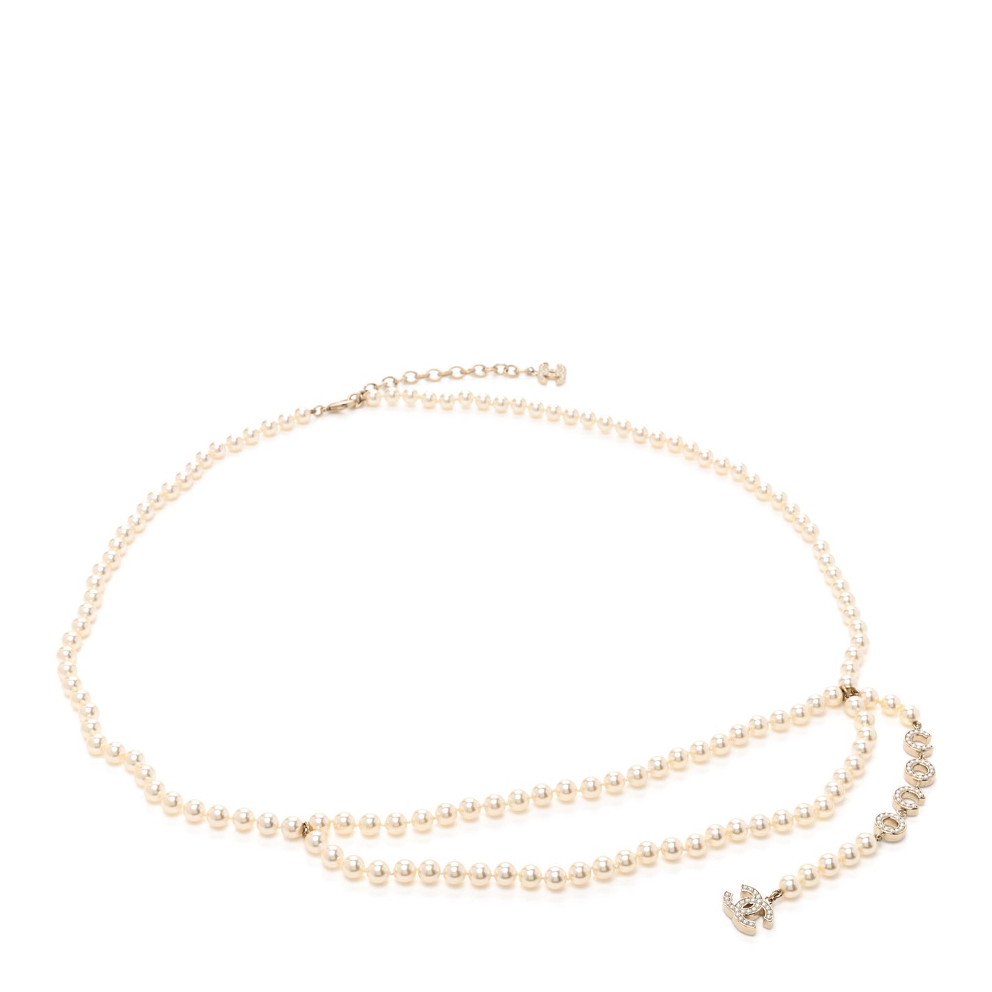 Pearl Crystal CC Logo Belt 85/34 Gold Pearly White