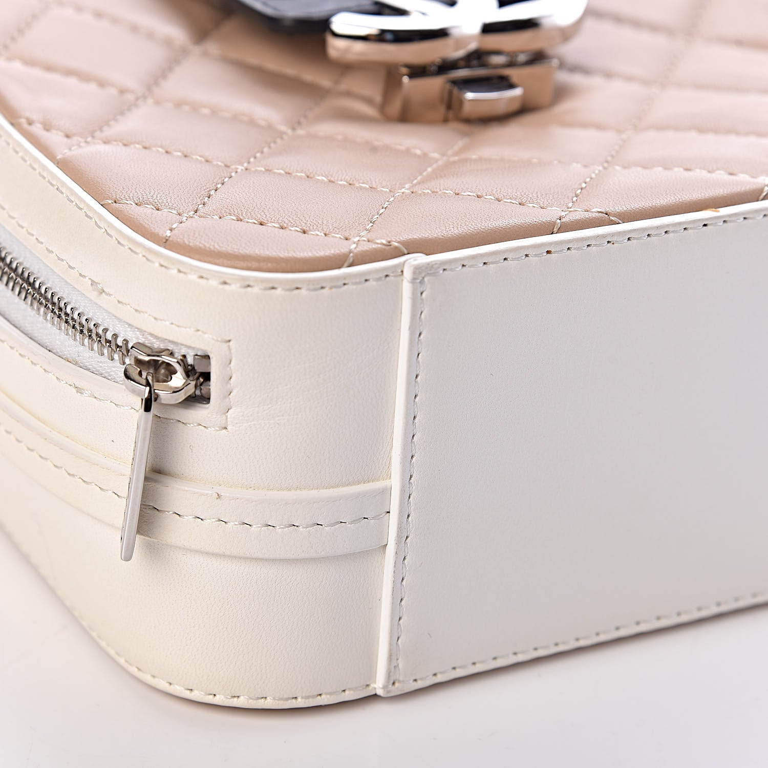 Chanel Lambskin Quilted Mini CC Box Camera Bag Beige White Black 10 of 13