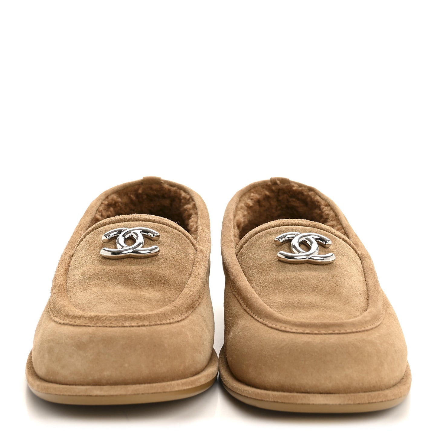 Suede Calfskin CC Loafers 39.5 Dark Beige