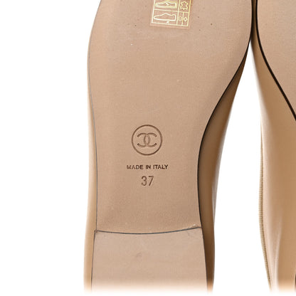 Chanel Lambskin Cap Toe CC Ballerina Flats 37 Beige Black 6 of 8