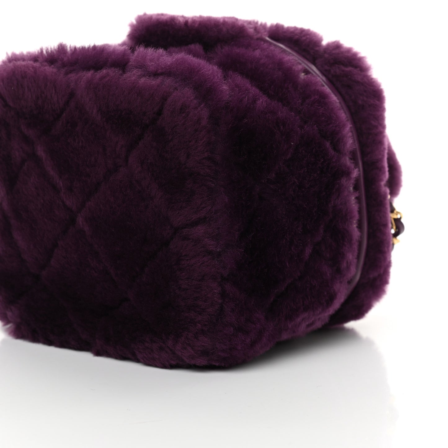 Shearling Lambskin Quilted Small Vanity Case Purple