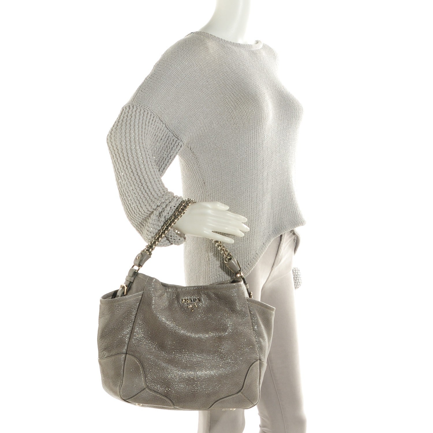 Prada Cervo Lux Chain Shoulder Bag Astro 2 of 8